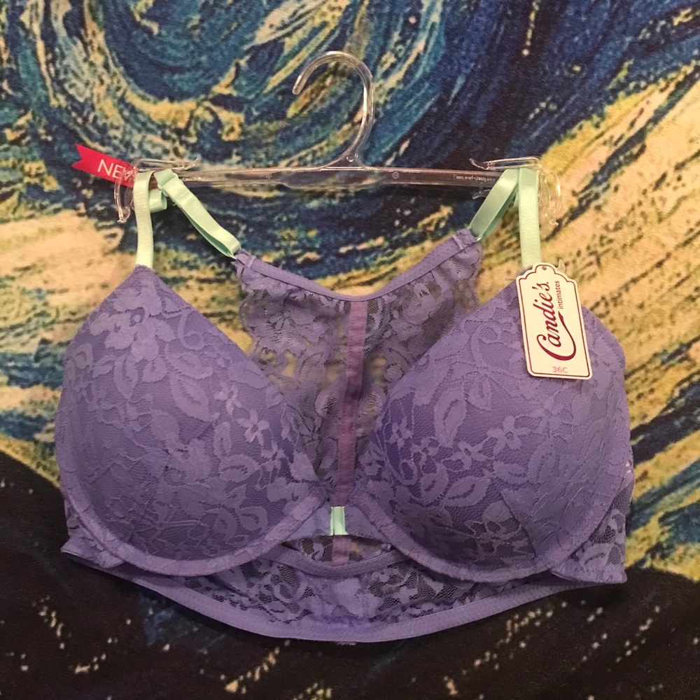 candie’s blue lace racerback demi push-up bra